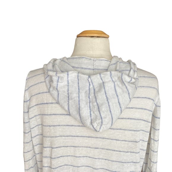 Cynthia Rowley Linen Cardigan Sz M Nautical Striped Coastal Grandma Hooded Beach - Picture 7 of 10